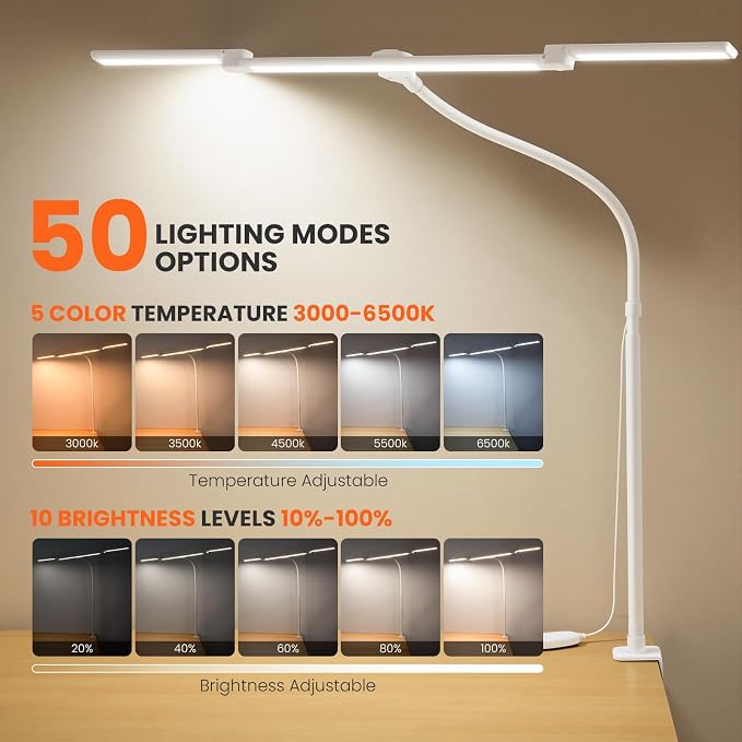 LED Desk Lamp for Office Home, 3 Light Bar Adjustable Desk Light - Image 2