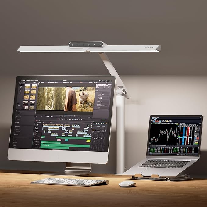 Honeywell LED Desk Lamp with Clamp - HJ1 Sunturalux Eye-Caring Clip on Lights for Home Office, 1200LM Clamp Lamp 4 Color Modes Stepless Dimming Task Desk Light for Working White-DeskLoop Office