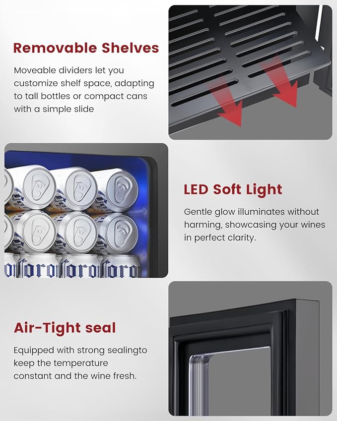 24 Cans Beverage Refrigerator Cooler - Mini Fridge with Glass Door, Soda Wine Beer Drink Fridge - Small Refrigerator for Office Home Bedroom Dorm Bar, Black-DeskLoop Office