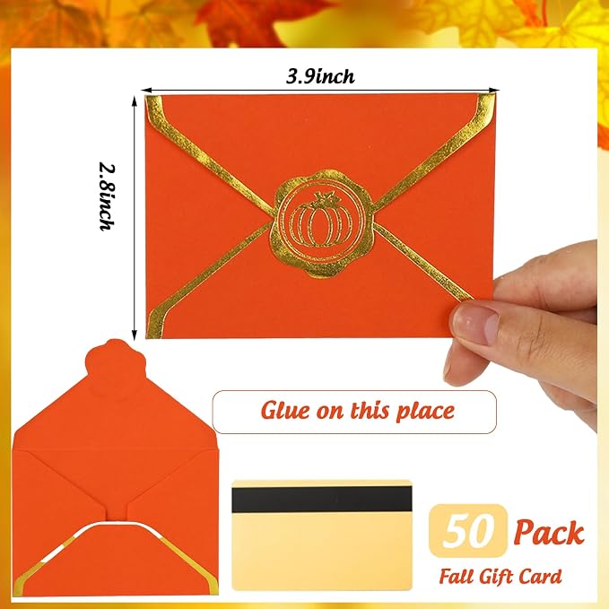JarThenaAMCS 50Pcs Fall Mini Greeting Card Envelopes Bulk Orange Gift Card - Image 2