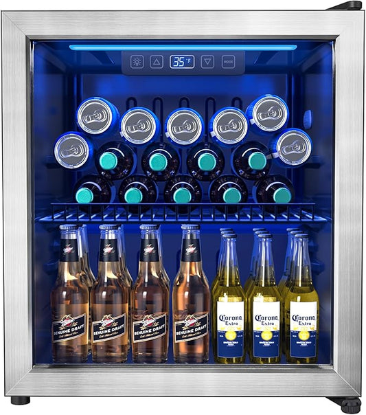 Beverage Refrigerator and Cooler, Freestanding Drink Dispenser for Soda Beer or Wine,70 Can Mini Fridge with Glass Door,Digital Temperature Control,Home, Bar, Office (Silver 1.78 Cu,Ft)-DeskLoop Office