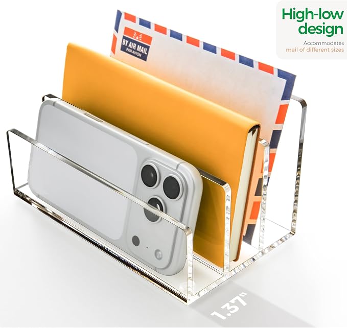Clear Acrylic Desk Organizer – 3 Compartment Mail Holder & Letter Sorter - Image 5