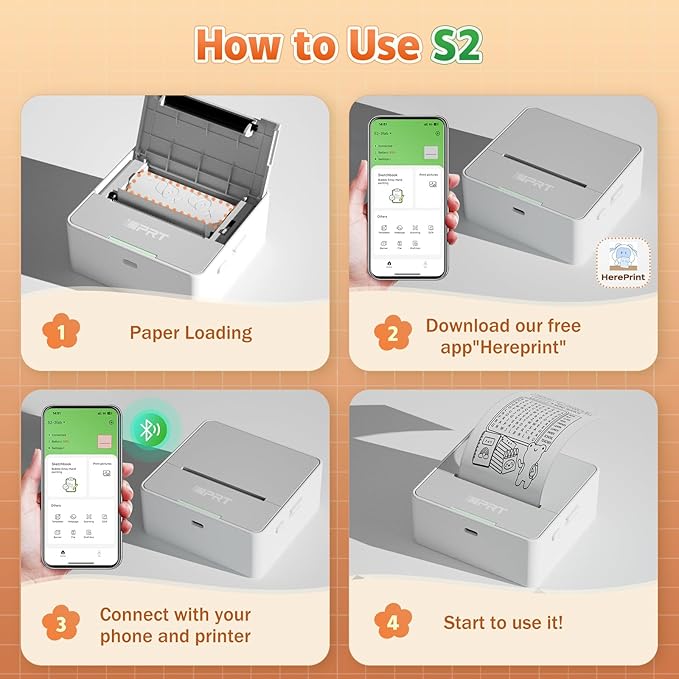 iDPRT Mini Printer with 1 Roll Sticker Paper, Portable Sticker Maker Machine Efficiently and Quickly, Thermal Printer for Study Notes, Pictures, DIY, Label, Free App with Multiple Templates, Gray-DeskLoop Office