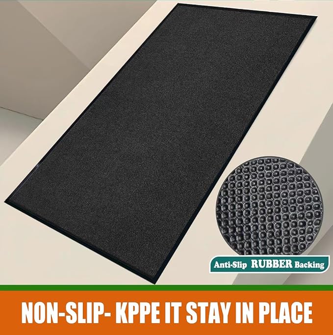 Front Door Mat, 3' x 6' Commercial Floor Mat, Heavy Duty Welcome Mat, Rubber Backing Non Slip Doormat for Entryway (Black, 3x6FT)-DeskLoop Office