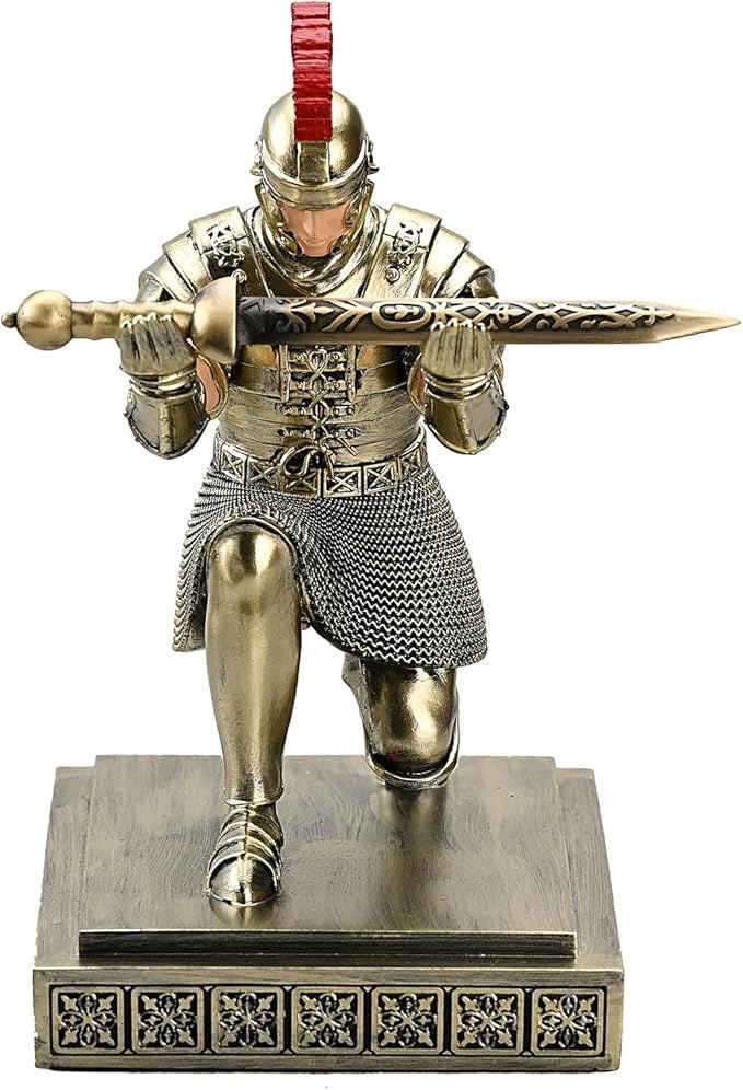 Roman Praetorian Warrior Knight Pen Holder Desk Ornament Resin Pencil Holder Desk Accessories and Organizer for Office with a Letter Opener (Bronze)-DeskLoop Office