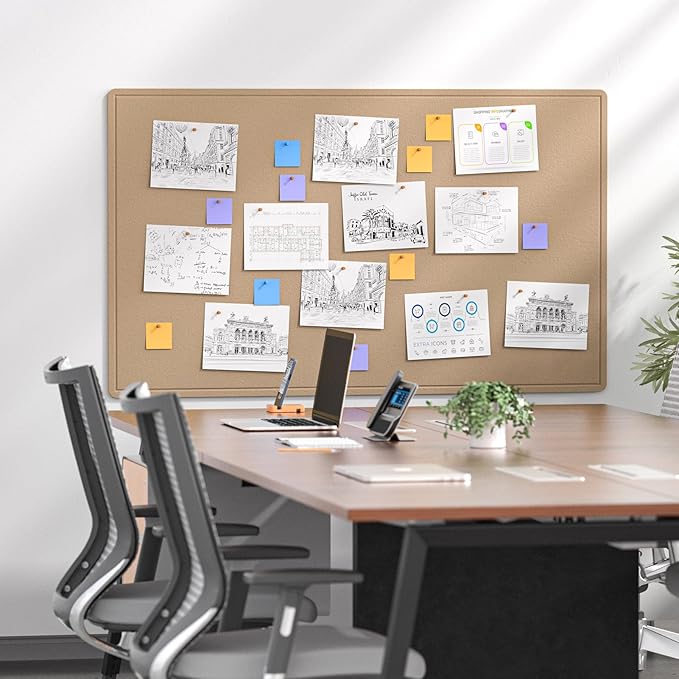 MaxGear Extra Large Bulletin Board 60" x 36", Foldable Felt Board Vision Board Supplies, Cork Board for Office, Home, School, Small Pin Boards for Walls Decorative Display Board Beige Brown-DeskLoop Office