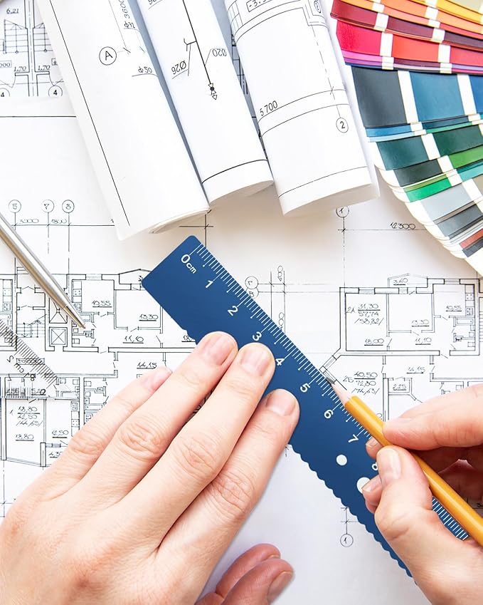 Honagu Triangular Ruler Set, 8 Pieces/2 Sets Aluminum Alloy Ruler, Metal Drafting Ruler, Geometric Protractor for Students, Draftsmen, Engineers, School Office Supplies (Blue+Purple)-DeskLoop Office