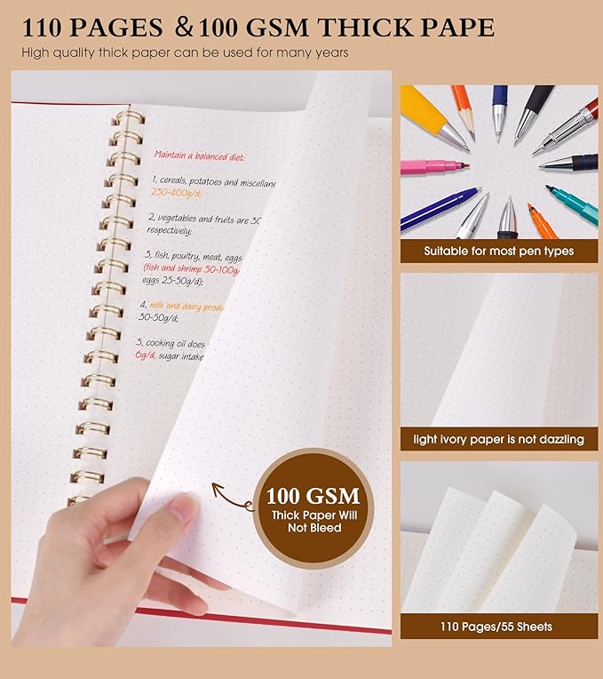 Dotted Notebook, Spiral Notebook Journal 8.5” x 11”, A4 Large Dot Grid Notebooks for Women Men, 100 GSM Dotted Paper, Plastic Hardcover Spiral Bullet Journals for Work School Sketching, Red-DeskLoop Office