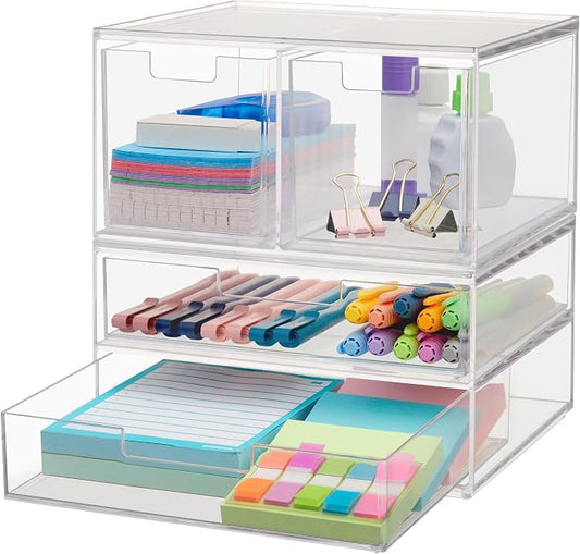 STORi Chloe Space-Saving Clear Drawer Organizer Sort Office, Beauty Supplies by STORi