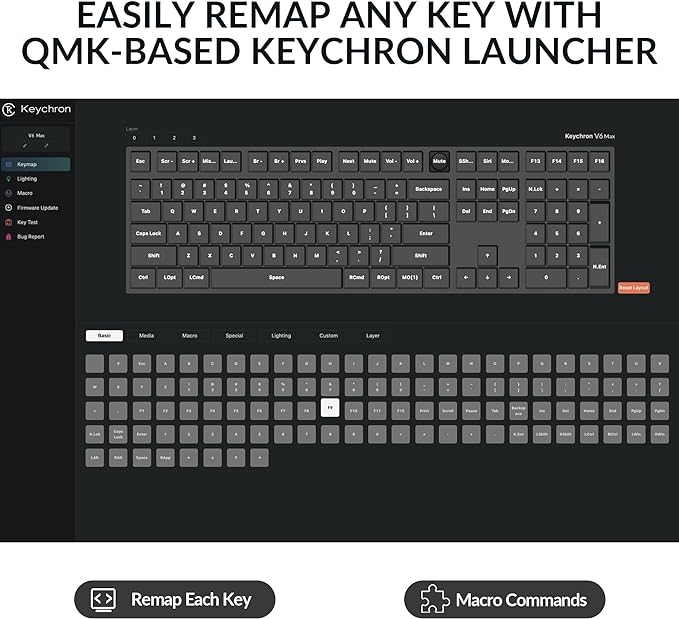 Keychron V6 Max Wireless Custom Mechanical Keyboard, 2.4 GHz Bluetooth QMK Full-Size Layout RGB with Hot-swappable Gateron Red Switch Compatible with Mac Windows Linux-DeskLoop Office
