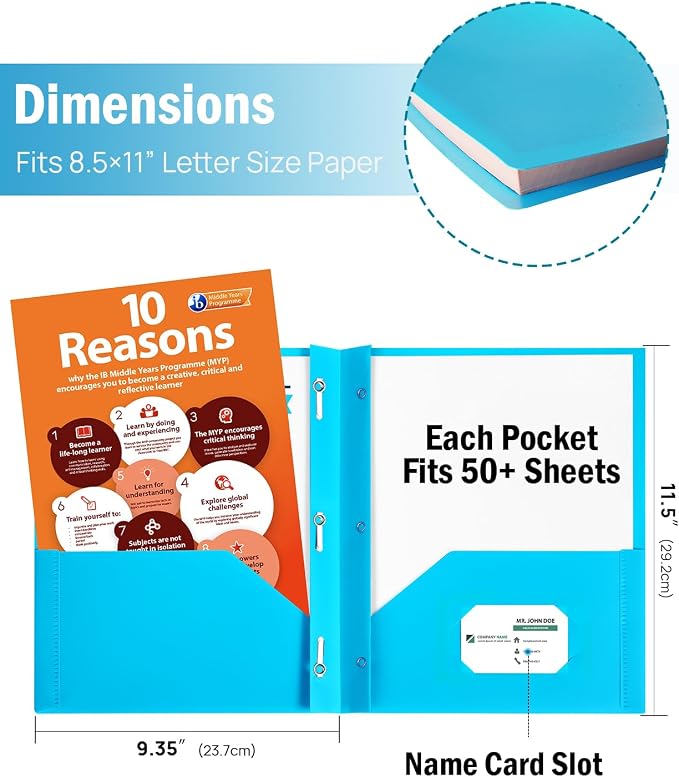 HABGP 10 Folders with Pockets and Prongs, 2 Pocket 3 Prong Folders with - Image 4