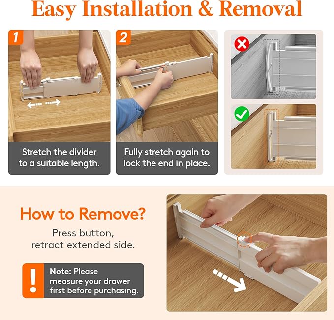 Lifewit 9 Pack Drawer Dividers for Clothes, Adjustable White Plastic Separators - Image 5