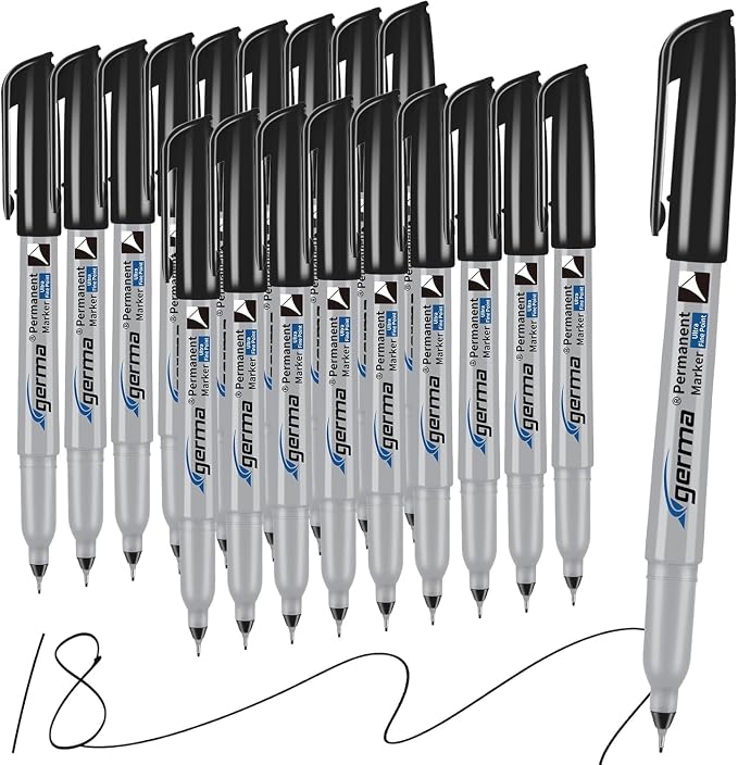 Cgerma Ultra Fine Point Permanent Markers Black, 18 Pack Ultra Fine Tip Markers by Cgerma