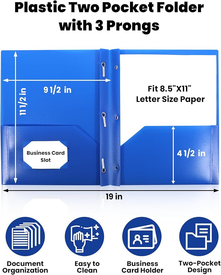 SUNEE 12-Pack Blue Plastic Folders - Image 2