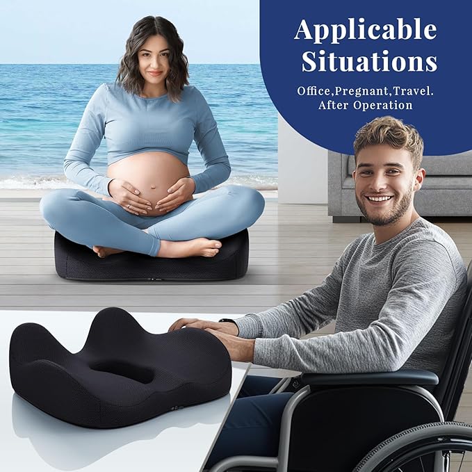 Benazcap Wheelchair Cushions Seat Cushion for Tailbone Pain Relief/Hemorrhoid - Hip Shaped Memory Foam Office Chair Cushions to Unleash Supreme Comfort in Office, Home, and Car Seating-Black-DeskLoop Office