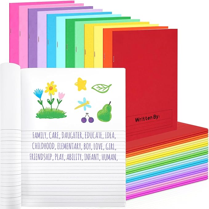 Henoyso 24 Pcs Primary Composition Notebook K-2 9 3/4 x 7 1/2 Inch Primary Journal, Back to School Supplies, Bulk Blank Writing Book for Kid to Write Draw Journal 60 Page Notebooks (Multicolored)-DeskLoop Office