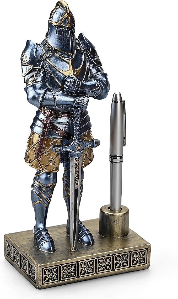 Amoysanli Knight Pen Stand Decoration Resin Pen Holder Art Craft Paperweight - Image 2
