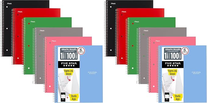 Five Star Spiral Notebook + Study App, 1 Subject, Graph Ruled Paper, 8-1/2" x by FiveStar