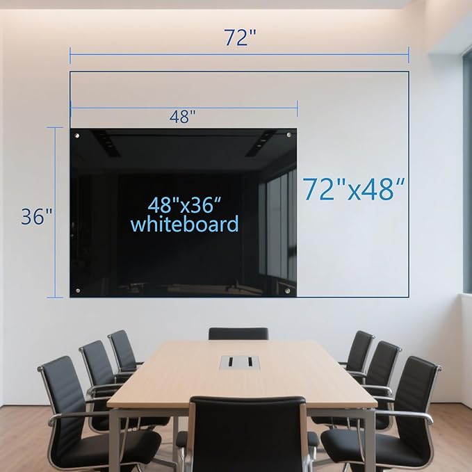 KIZZBY Magnetic Glass Dry Erase Board - Large Black Whiteboard for Wall 72"x48" Frameless Black Board for Office, Home & School-DeskLoop Office