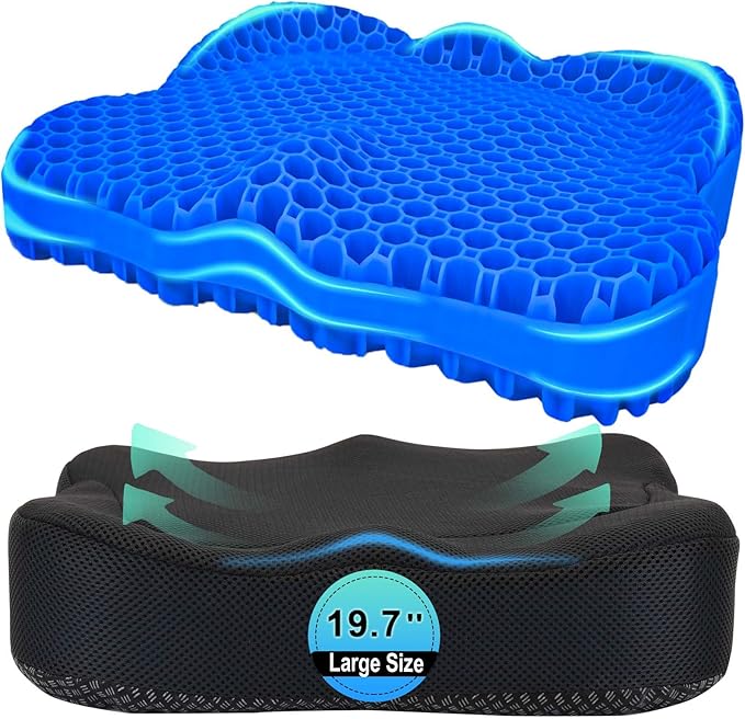 Thicken 19.7in Seat Cushion, Gel Seat Cushion for Long Sitting–Office Chair, Wheelchair, Car Pad, Large Cooling Support Pad for Back Pain, Sciatica, Tailbone Pain Relief-DeskLoop Office