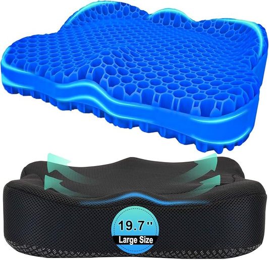Thicken 19.7in Seat Cushion, Gel Seat Cushion for Long Sitting–Office Chair, Wheelchair, Car Pad, Large Cooling Support Pad for Back Pain, Sciatica, Tailbone Pain Relief-DeskLoop Office
