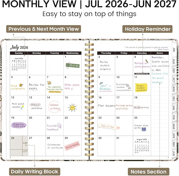 Academic Planner 2026-2027, Weekly and Monthly Calendar Book, July 2026 – June - Image 2