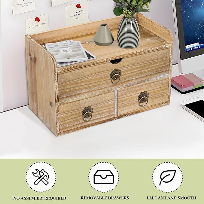 Washed White Wood Desk Organizer, Mini Desktop Organizer - Image 7
