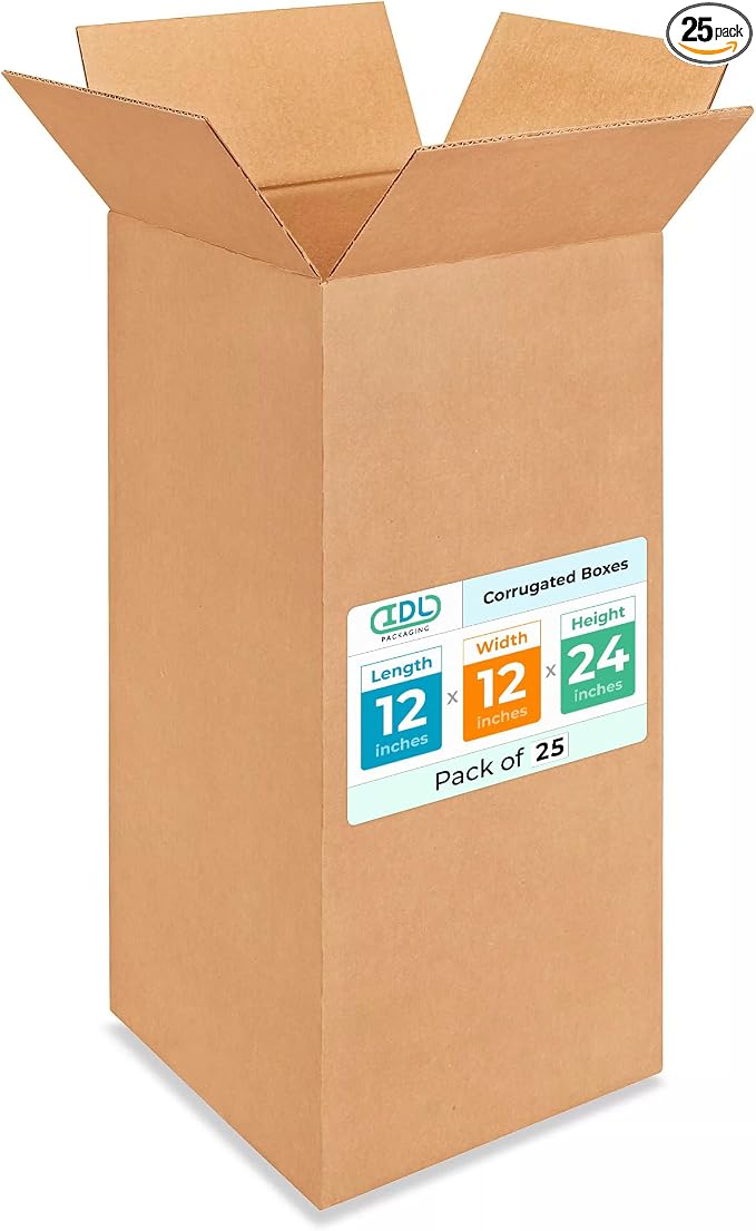 Tall Moving & Shipping Boxes 12"L x 12"W x 24"H by IDLPackaging