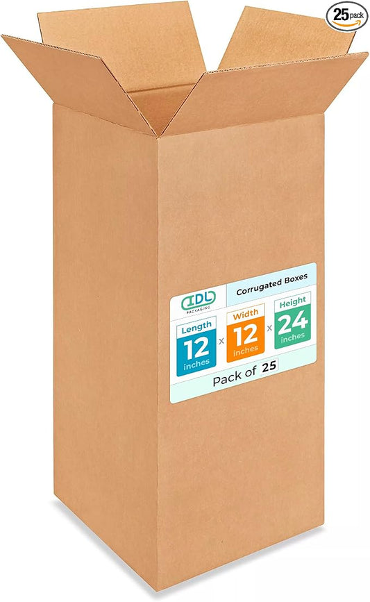 Tall Moving & Shipping Boxes 12"L x 12"W x 24"H by IDLPackaging