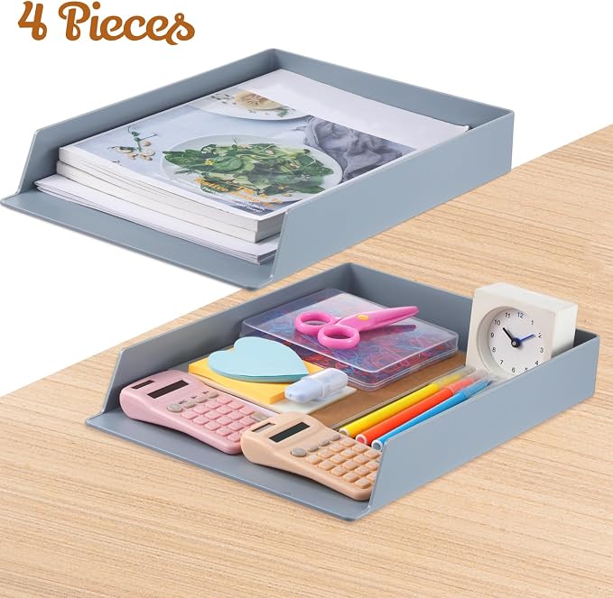 Wenqik 4 Pcs Stackable Paper Trays Rectangular Plastic Desk Holder Desktop - Image 2