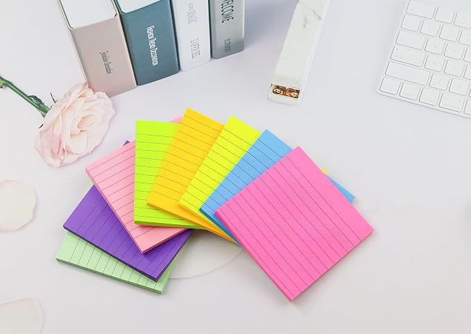 8 Pads Lined Sticky Notes 4x4 in Post, 8 Colors Self Sticky Notes Pad Its - Image 4