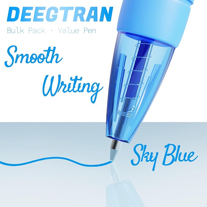 deegtran Pens Bulk, 30 Pack No Bleed Sky Blue Ink Click Pens - Image 3