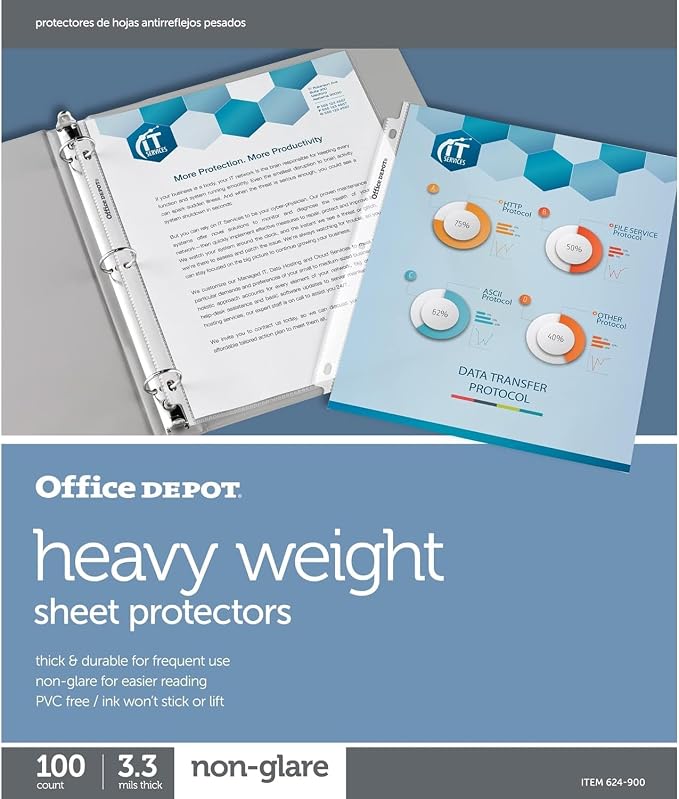 Office Depot Heavyweight Non-Glare Sheet Protectors, 8 1/2in. x 11in. by Office+Depot