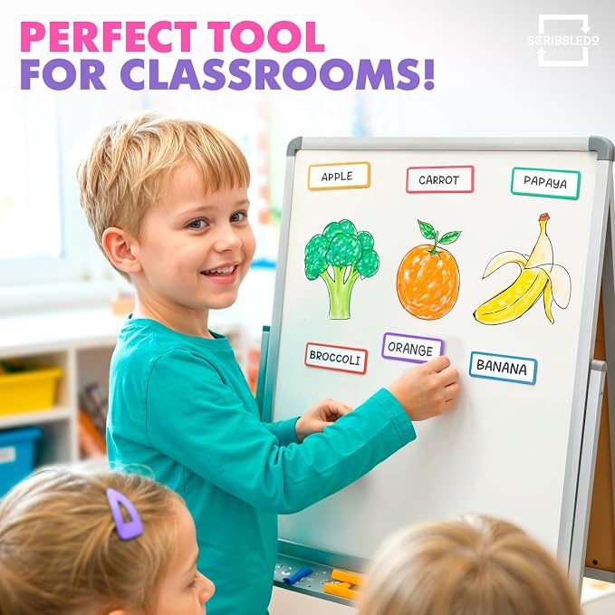 Scribbledo 10 Pack Dry Erase Magnetic Labels 3.1” x 1.2” Reusable Colored Name - Image 2