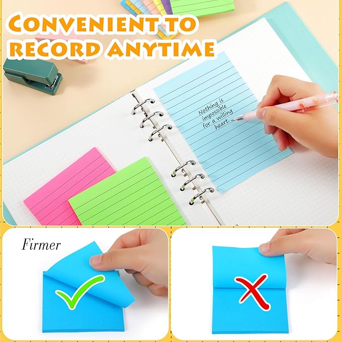 Yexiya 64 Pcs Lined Sticky Notes Self Stick Notes with Lines Bright Assorted Colors Sticky Pad for Home Office Products Post Memos, 1920 Sheets(4 x 6 Inch, 3 x 3 Inch,Multi Color)-DeskLoop Office