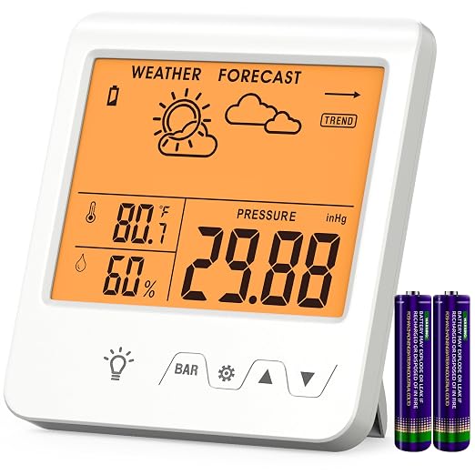Digital Barometer Ambient Weather Forecast Clock Thermometer and Hygrometer by KJMOPRO