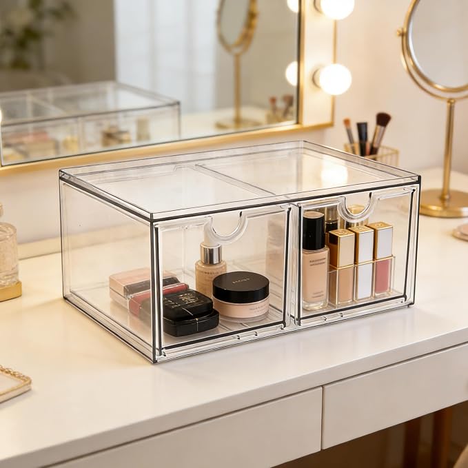 Prsildan Stackable Clear Makeup Organizer Acrylic Storage Drawers - Image 2