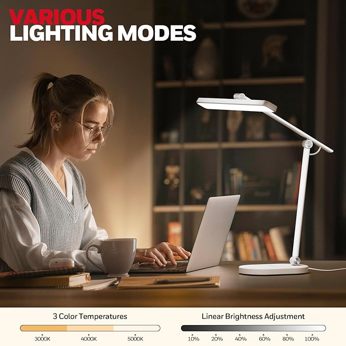 Honeywell Desk Lamp for Home Office, H4 Sunturalux™ Eye-Caring LED Desk Light, 700LM Dimmable Desk Lamp with Timer, Adjustable Desk Reading Light, Touch Auto Dimming Table Lamp for Study, Bedroom-DeskLoop Office