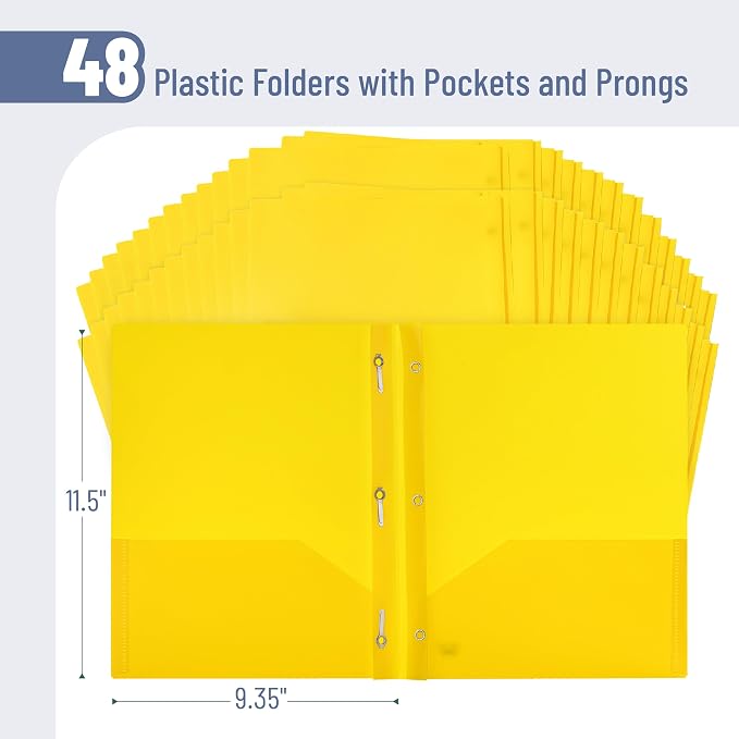 Mr. Pen- Plastic Folders with Pockets and Prongs, 48 Pack, Letter Size | Yellow - Image 2