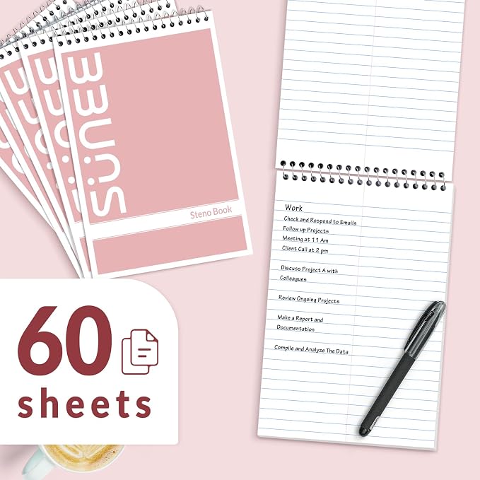 SUNEE 2 Pack Steno Pads 6x9, Gregg Rule, 60 Sheets, Spiral Notebook 6x9 - Image 2