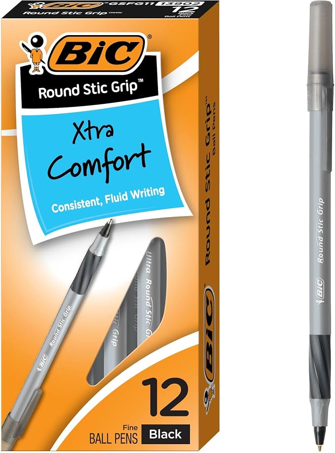 BIC Round Stic Grip Xtra-Comfort Ballpoint Pens, Medium Point, 1.2 mm by BIC