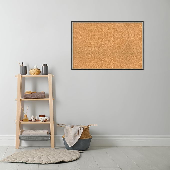 Amanti Art Natural Cork Board for Wall, 25x37 Vision Board with Black Wood Frame, Large Corkboard Office Decor for Home Organization, Modern Contemporary Corkboard Pinboard to display items for home-DeskLoop Office
