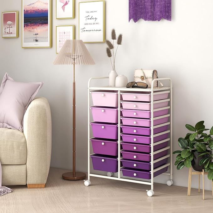 HAPPYGRILL 15-Drawer Rolling Cart, Storage Carts - Image 8