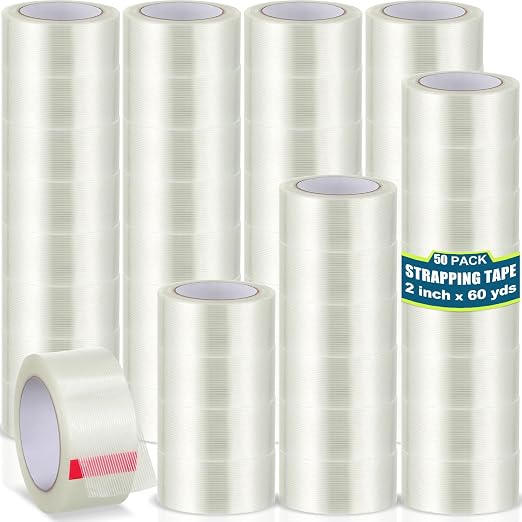 Treela 50 Rolls Strapping Tape 2 Inch X 60 Yards 5.5 Mil Fiberglass Filament by Treela