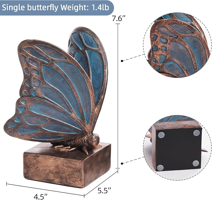 Vintage Blue Butterfly Bookends, Resin Book Ends - Image 3