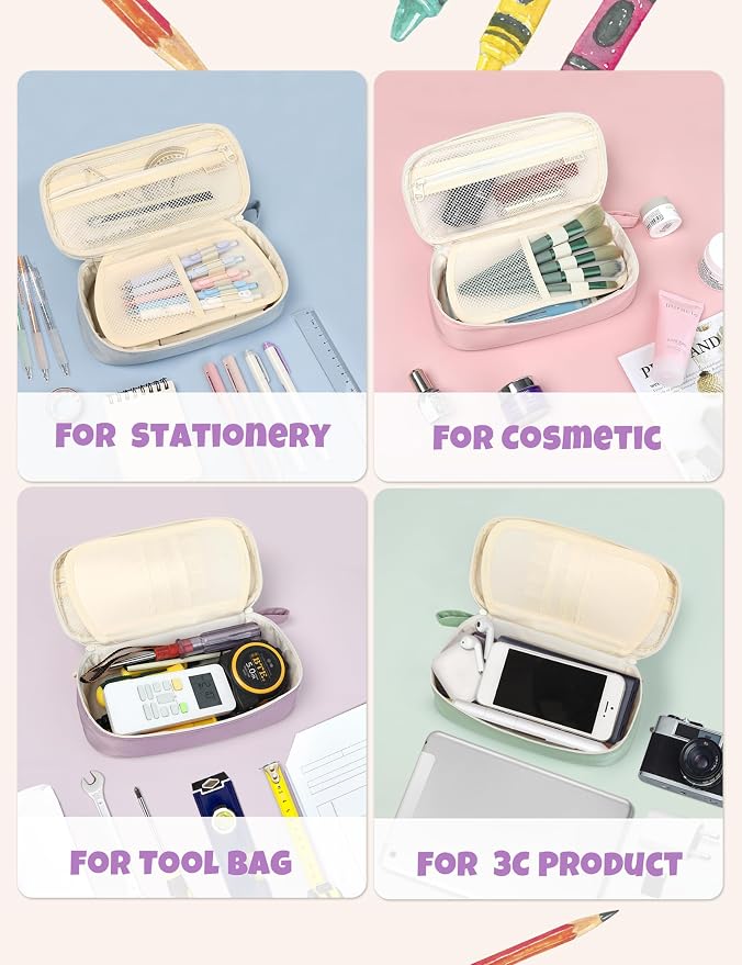 SUNEE Cute Pencil Case, Aesthetic Pen Pouch, Colored Large Pencil Bag - Image 5