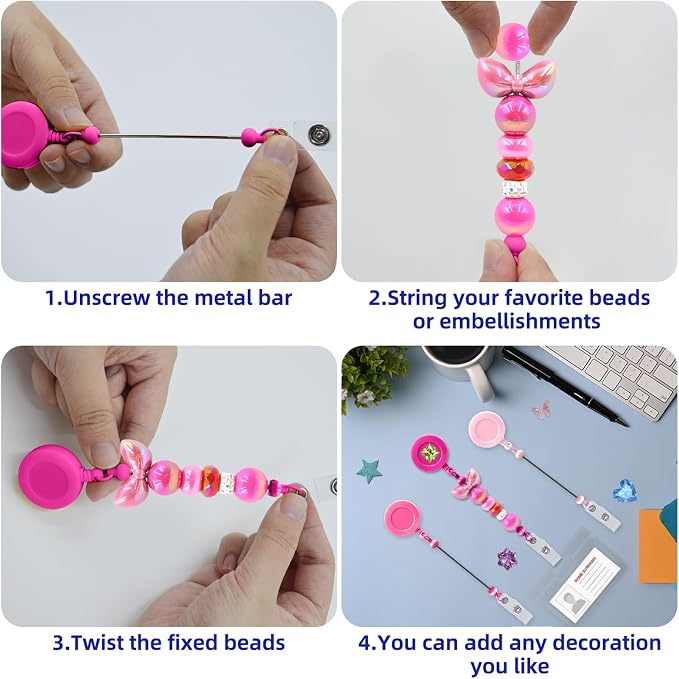 30pcs Rose Pink Beadable Badge Reels Making Kits - Image 6