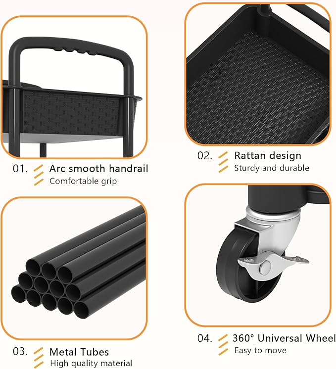 MOYIPIN 3-Tier Plastic Rolling Utility Cart - Image 4