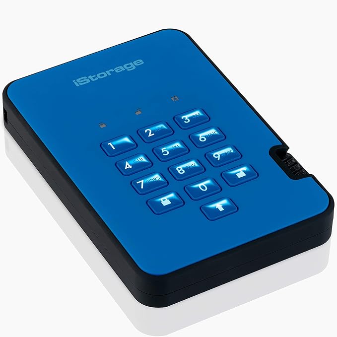 iStorage diskAshur2 HDD 4TB Blue | Secure portable hard drive | Password protected | Dust & water resistant | Hardware Encryption-DeskLoop Office