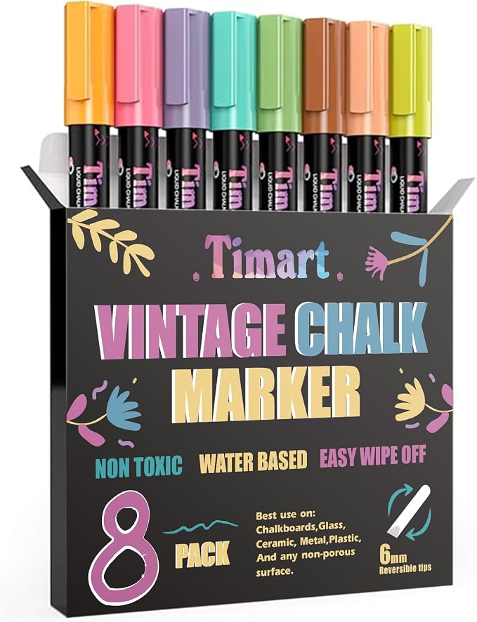 Timart Vintage 8 Pack Liquid Chalk Markers, Bold Wet & Dry Erase Marker Pens by Timart